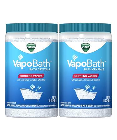 Vicks Vapobath Bath Crystals 2 Pack 15 Oz Soothing Bath Soaking Solution With Vicks Vaporub Vapors 30 Ounce (OLD)