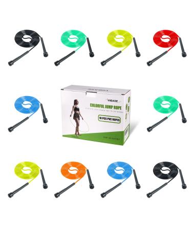 VIIBASE 10 Pack PVC Jump Rope for Cardio Fitness - Versatile Adjustable Skipping Rope for Women Men Kids, Speed Jump Rope for Exercise,9 Feet
