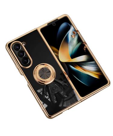 Tivenfezk nadoli for samsung galaxy z fold 4 astronaut hidden stand shell caricature ultra thin coating galvanized 360 ring stand soft silicone scratch -resistant cell phone cover protective cover samsung galaxy z fold 4 black