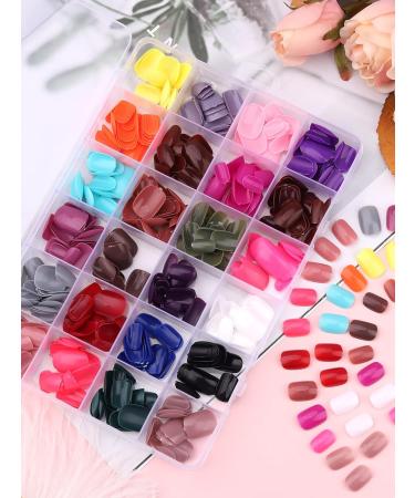 576 Count Colorful Short False Nails Round EBANKU | Full Cover Artificial Acrylic Tips for Women Girls | DIY Nail Art (24 Colors) - Buy Online on GoSupps.com