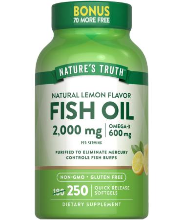 Nature's Truth Fish Oil 2000 mg | 600 mg Omega 3 | 250 Softgels | Natural Lemon Flavor | Non-GMO and Gluten Free Supplement