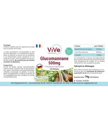 Glucomannan 500mg - 120 Vegan Capsules | Konjac Root Extract | Natural Fiber Supplement | Quality from Germany - Vive Supplements - Buy Online on GoSupps.com