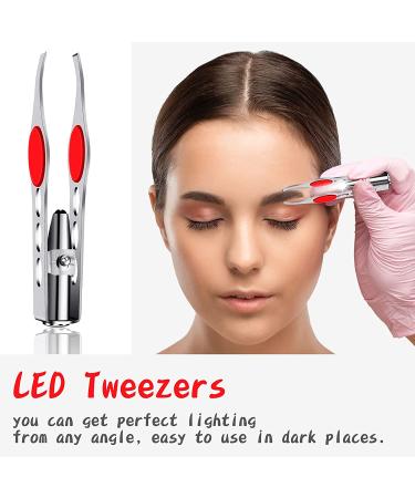 LED Light Hair Removal Tweezers Set for Women - Precision Stainless Steel Tweezers for Eyebrows - Red - Buy Online on GoSupps.com