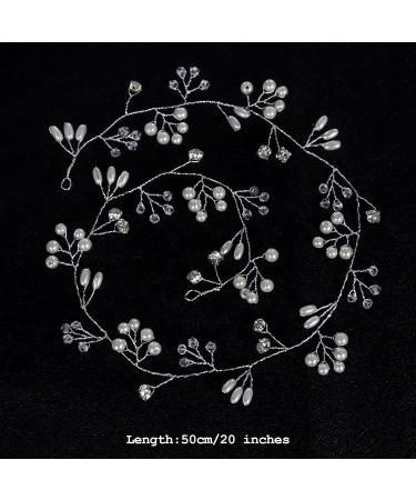 Wedding Hair Accessories for Women Pearl Rhinestone Headband Vine for Bridesmaid Flowergirls Prom Party Long Handmade Wedding Hair Vine Bride Headband (20 inches 50cm Silver) - Buy Online on GoSupps.com