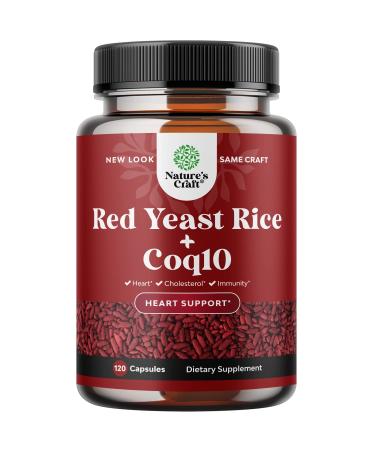 Red Yeast Rice with CoQ10 Supplement - Heart Health and High Cholesterol Lowering Supplements - Extra Strength Citrinin-Free Red Yeast Rice 1200 mg. Capsules with CoQ10 100mg - Red Rice Yeast 120ct 120 Count (Pack of 1)