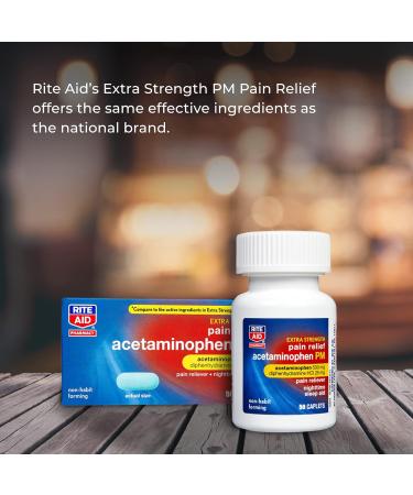 Rite Aid Extra Strength PM Caplets - 50 Count | Acetaminophen & Diphenhydramine Pain Relief + Sleep Aid | Joint & Menstrual Pain Relief - Buy Online on GoSupps.com