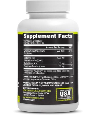 Healthy Delights Nature Fuel Berberine Capsules Berberine Supplement with Berberine HCl Chromium Picolinate Alpha Lipoic Acid and Cinnamon Bark 60 Count 30 Servings 60 Count (Pack of 1) - Buy Online on GoSupps.com