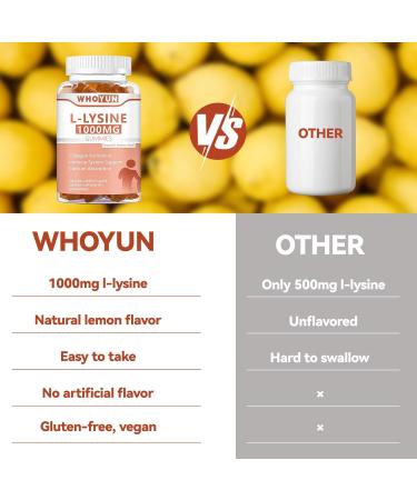 L-Lysine 1000mg Gummies - Chewable Immune Support & Collagen Boost - Lemon Flavor - 60 Count - Buy Online on GoSupps.com