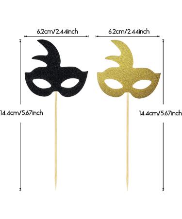 48 Pieces Masquerade Masks Cupcake Topper Glitter Mask Cake Topper Picks Dessert Cupcake Toppers for Masquerade Mardi Gras Party Baby Shower Birthday Party Decorations (Gold and Black) - Buy Online on GoSupps.com