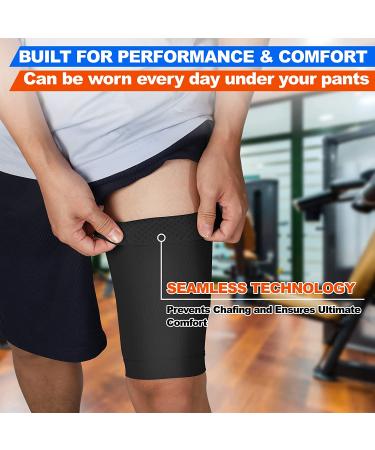 Thigh Compression Sleeves for Women & Men - Quad & Groin Pain Relief - Recovery Support Brace - Ideal for Running & Sports - Black (Size L) - Buy Online on GoSupps.com