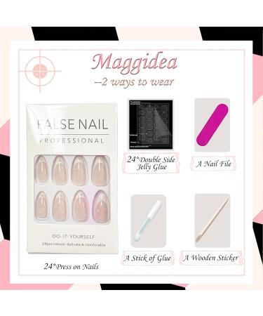 French Pearl White Tip Press-On Nails - Medium Length 24pcs Almond False Nails with Glue for Women & Girls - Buy Online on GoSupps.com