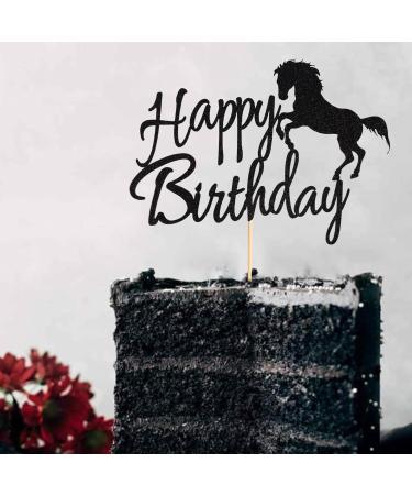 Arthsdite Horse Happy Birthday Cake Topper Horse Racing Theme Birthday Party Decoration for Boys Girls Men Women Kids Birthday Party Decoration Supplies-Black Glitter - Buy Online on GoSupps.com