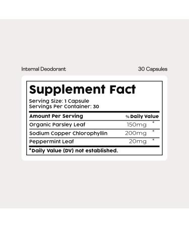 Nuray Internal Deodorant Supplement | Natural Chlorophyll 30 Capsules for Body Odor Control Gut Health and Fresh Breath | Vegan Detox Support & Skin Health | Odor Eliminator for Men & Women - Buy Online on GoSupps.com