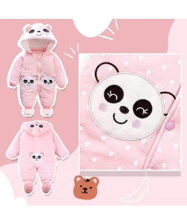Minizone Baby Hooded Winter Romper with Footies and Hat | Girls Snowsuit Jumpsuit 3-6 Months Panda Design - Buy Online on GoSupps.com