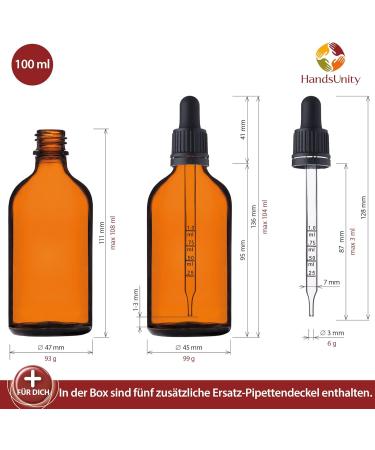 Handsunity 100ml Amber Glass Pipette Bottles Set - 70 Pieces with Black Caps & Accessories - Ideal for Pharmacy & Laboratory Use - Buy Online on GoSupps.com
