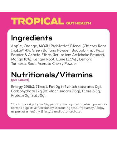 MOJU Prebiotic Tropical Shots - 4x420ml Dosing Bottles for Gut Health | Dairy-Free, Vegan, No Added Sugars - Buy Online on GoSupps.com