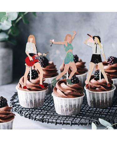 18pcs Glitter Dessert Cupcake Topper Cheer to Worldwide Popular Female Singer Concert Theme Decor Pick for Fan Men Women Boys Girls Happy Birthday Folklore Music Party Decorations Supplies - Buy Online on GoSupps.com