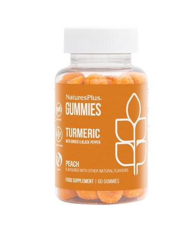 NaturesPlus Gummies Turmeric Curcumin - 60 Gummies Peach - Supports Joint Digestive & Cardiovascular Health - Vegan Gluten Free Non-GMO - 30 Servings