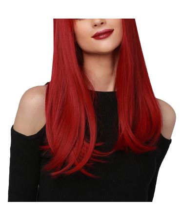 Buy Long Red Straight Wig with Bangs - Heat-Resistant 52cm Fiber Hair for Women | International Shipping - Buy Online on GoSupps.com