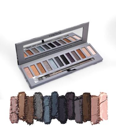 12 Colors Flame Eyeshadow Palette Shimmer Matte Eye Shadow Powder Nude Brown Warm Red Smoky Smudge-proof Cosmetic Kits (B)