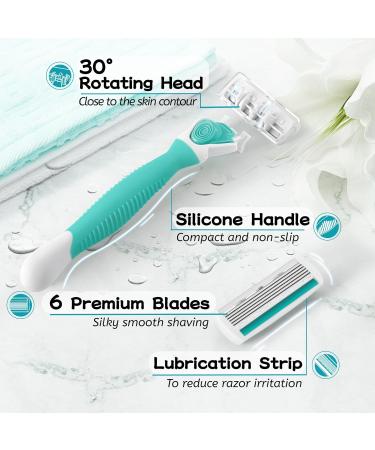 Premium Women's Razors with 6 Blades & Nonslip Handle - Includes 2 Handles & 19 Refills - Perfect for Close Shaving - Green - Buy Online on GoSupps.com