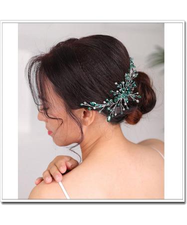 Green Hair Comb Wedding Hair Pieces Rhinestone Hair Accessories for Brides Bridesmaid Emerald Green Hair Vine Comb for Women and Girls Prom Party Festival Handmade Hair Clip(Sliver) - Buy Online on GoSupps.com