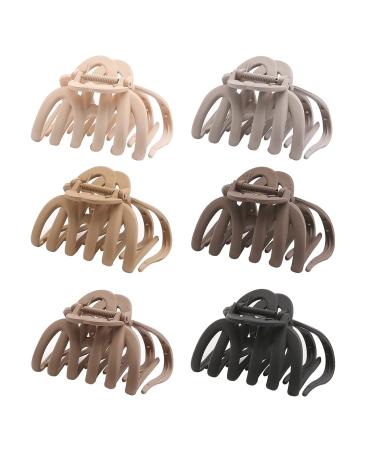 6 Pack Hair Clips Large Claw Clips for Thick Long Curly Hair Strong Hold Matte Octopus Hair Claw Clips for Women Girls Gifts Non-slip Durable Big Jaw Clips 4 inch Hair Styling Accessories with Neutral Color