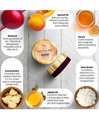 Herbal Beetroot Lip Balm - Ayurvedic Moisturizer for Dry Chapped Lips | Cocoa & Shea Butter | Paraben-Free | 5g - Buy Online on GoSupps.com