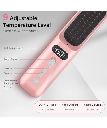 Wireless Hair Straightener Brush - Portable Mini Hot Comb with Titanium Ceramic & Negative Ion 9 Temp Levels 30Min Auto Shut-Off - Perfect for Travel - Pink - Buy Online on GoSupps.com