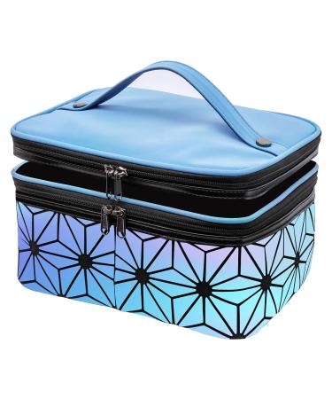 Large Makeup Bag, Holographic Large Cosmetic Bag for Women, Luminous Geometric Cosmetic Travel Bag, Double Layer Makeup Case, Portable Waterproof Makeup Organizers Bag for Women 1 Pcs Large Makeup Bag