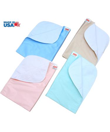 4 Pack Washable Bed Pads/Reusable Incontinence Underpads 18x24 - Blue Green Tan and Pink - Ideal for Children and Adults Wholesale Incontinence Protection/Cloth Chucks Bed Pads Washable