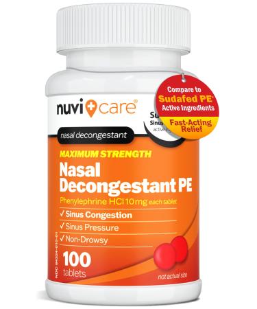 Max Strength PE Phenylephrine HCl 10mg Non Drowsy Nasal Decongestant - Allergy Sinus Congestion Relief Compare to Sudafed PE Decongestant Tablets - Sinus Decongestants for Adults (100 Count)