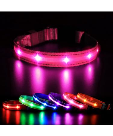 Masbrill luminous band Dogs Charging LED dog collar luminous 3 flashing lights waterproof adjustable Illuminated safety collar for small medium large dogs pink XS XS (25-35cm/9.8-13.8inch) pink)