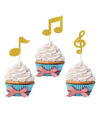 Ambishi 24pcs Music Notes Cupcake Toppers/Musical Theme Birthday Baby Shower Wedding Party Decoration/Rock Music Concert Theme Party Cupcake Picks/Gold Glitter