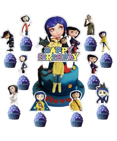 37pcs Coraline Cake Decorations with 1pcs Halloween Cake Topper 36pcs Cute Cupcake Toppers for Girls Birthday Party Decorations