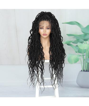 SOKU 32 Inch Goddess Faux Locs Full Lace Frontal Wig - Handmade Synthetic Wavy Braided Wig for Black Women - Buy Online on GoSupps.com