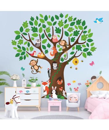 DECOWALL SG-2211 Giant Tree Kids Wall Stickers Decals Peel and Stick Animals Removable for Nursery Bedroom Living Room Playroom Art murals Decorations Monkey Big Tree