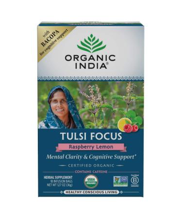 Organic India Tulsi Tea Focus Raspberry Lemon 18 Infusion Bags 1.27 oz (36 g)