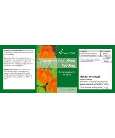 Nasturtium Extract 1500mg - 180 Vegan Capsules | 3-Month Supply | 10x Concentrated | Vitamintrend | International Shipping Available - Buy Online on GoSupps.com