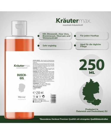 Herbal Max Mens shower gel care also as shampoo and soap with natural lemon oil 1 x 250 ml - Buy Online on GoSupps.com