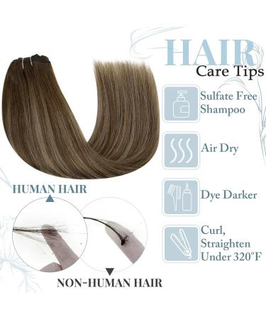 Runature Real Hair Extensions - 18 Inch Brown Balayage Ombre Clip-Ins | 45cm Dark Brown & Caramel Blend | #4T27P4 - 7PCs - Buy Online on GoSupps.com