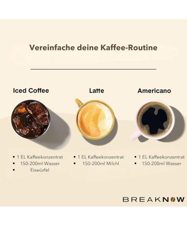 Breaknow Coffee Concentrate | Sugar-Free 100% Arabica Syrup | 30x Portions for Ice Coffee | Quick 10-Second Cold Brew | 200 ml Pure Coffee for Home & On-the-Go - Buy Online on GoSupps.com