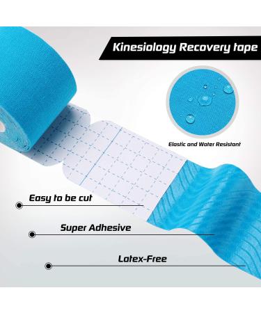 Kinesiology Tape Precut 2 Rolls Pack - Athletic Tape for Muscle & Joints - Physical Therapy Support for Knee, Ankle, Shoulder, Back, Plantar Fasciitis - Latex Free, Water Resistant - 40 Strips (Blue) - Buy Online on GoSupps.com