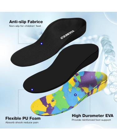 Kids Orthotic Arch Support Insoles - Cushioning EVA Foam Inserts for Flat Feet & Plantar Fasciitis - Camo Black - Size 1 US Little Kid - Buy Online on GoSupps.com