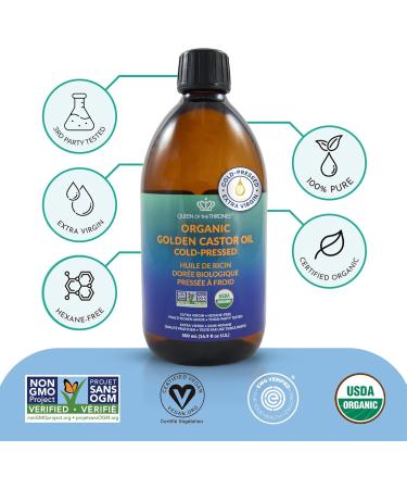 QUEEN OF THE THRONES Organic Golden Castor Oil - 500mL (16.9oz) | 100% Pure & COLD-PRESSED for Hair Skin & Nails | Hexane Free | USDA Certified 500ml COLD-PRESSED - Buy Online on GoSupps.com