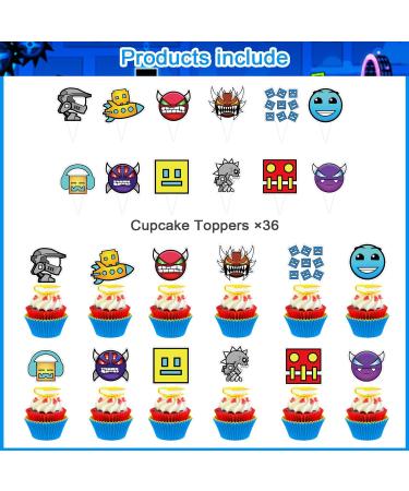 37 Pieces of Geometry Aesthetic Dash Cake Topper Geometry Aesthetic Dash Themed Party Supplies Cupcakes Kids Birthday Decorations Geometry Jump Dash Cake Decorations for Party Supplies Decor - Buy Online on GoSupps.com