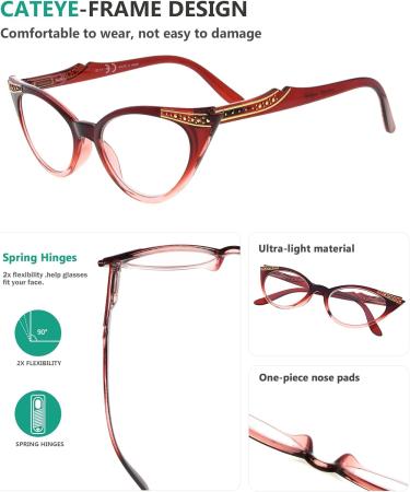 Eyekepper Cateyes Women's Reading Glasses - Red-Transparent 1.75 Strength | Stylish & Comfortable Eyewear - Buy Online on GoSupps.com