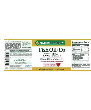 Nature's Bounty Fish Oil + D3 90 Softgels - Heart & Immune Support - Buy Online on GoSupps.com