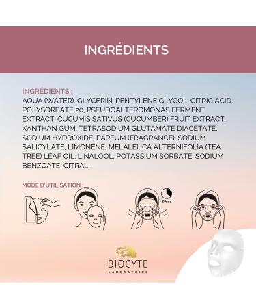 BIOCYTE Cucumber Mask - Purifying Face Mask - Anti-Imperfections Face Care - Based on Cucumber Tea Tree Matmarine Lyocellulose - Sachet of 1 Mask of 20 g - Buy Online on GoSupps.com