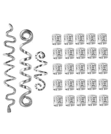 28 Pieces Hair Beads Spiral Coils Dreadlock Beads Braids Rings Clips Metal Cuffs Loc Hair Jewelry Hair Wraps Accessory Snake Hair Clips for Women and Girls (Silver)